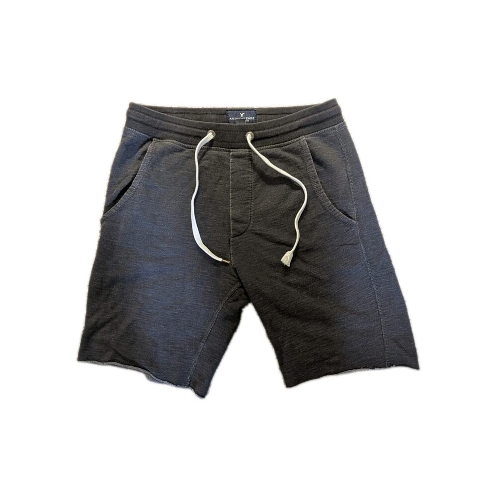 Black Small Petite American Eagle Elastic Sweat Gym Short With White Drawstrings